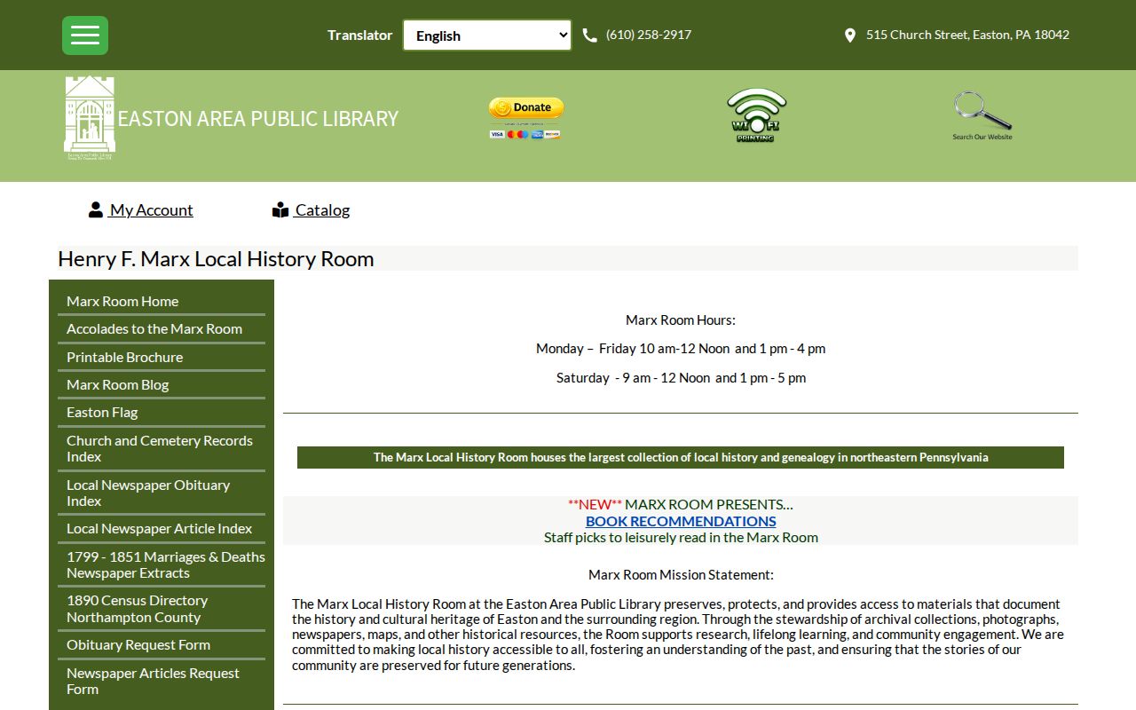 Northampton County city directory research at Easton Area Public Library Marx Room