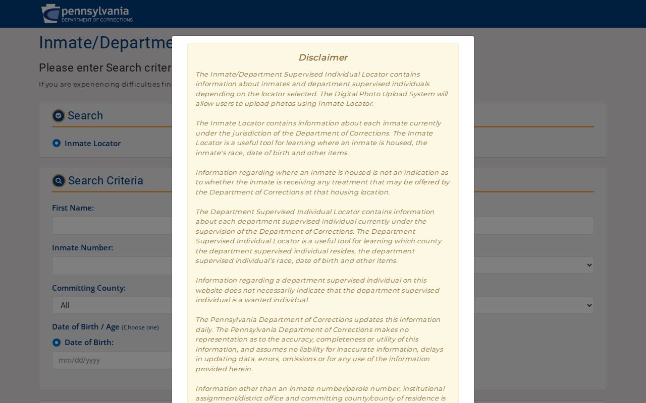 Northampton County residents directory Pennsylvania DOC locator
