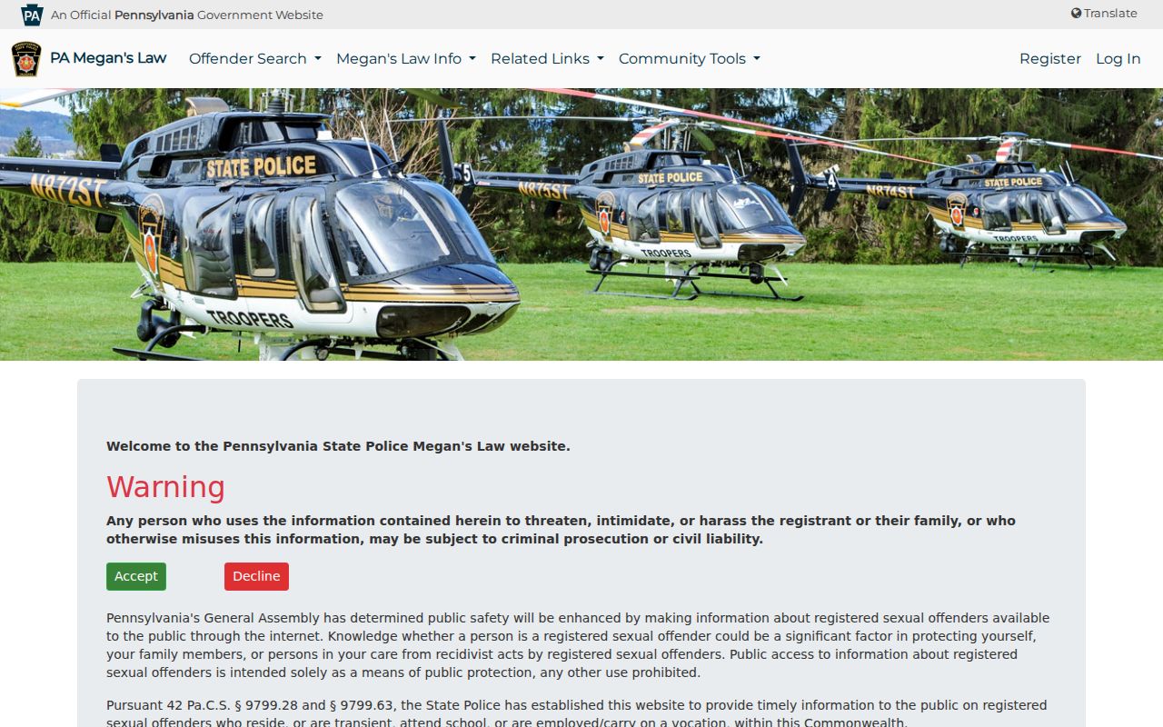 Northampton County residents directory Pennsylvania public safety registry notice