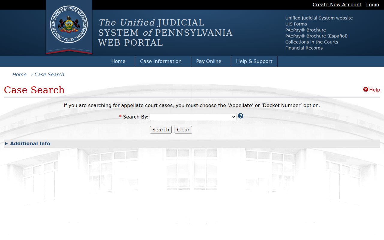 Northampton County resident lookup through the Pennsylvania UJS case search