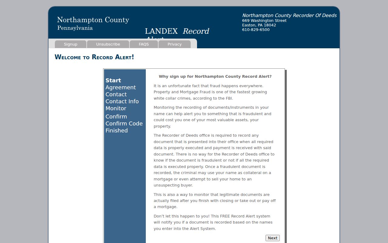 Northampton County street directory Landex Record Alert service