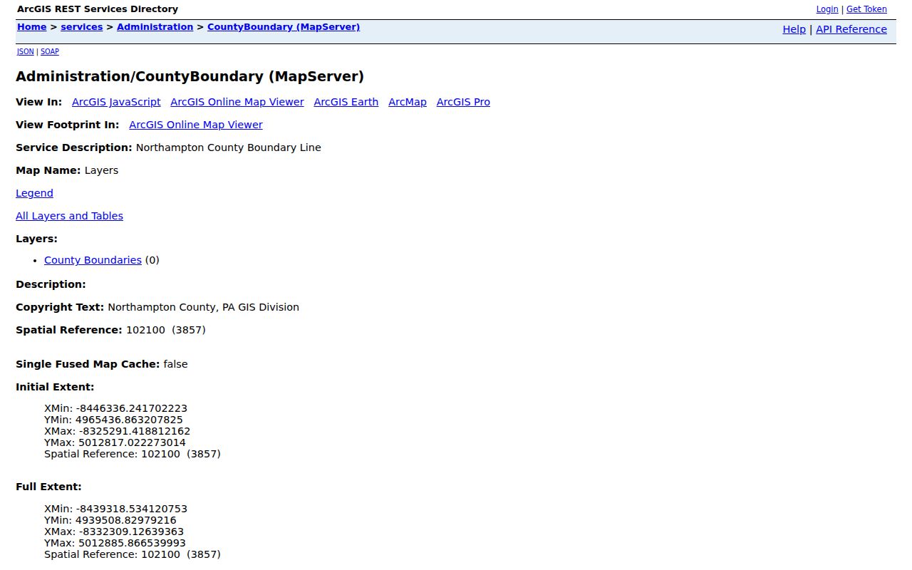 Northampton County ZIP code directory ArcGIS map service